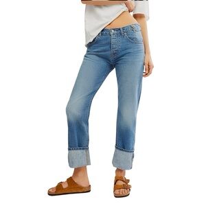 Free People We The Free Slim Shade Selvedge Straight Jeans True Blue size 25 NWT